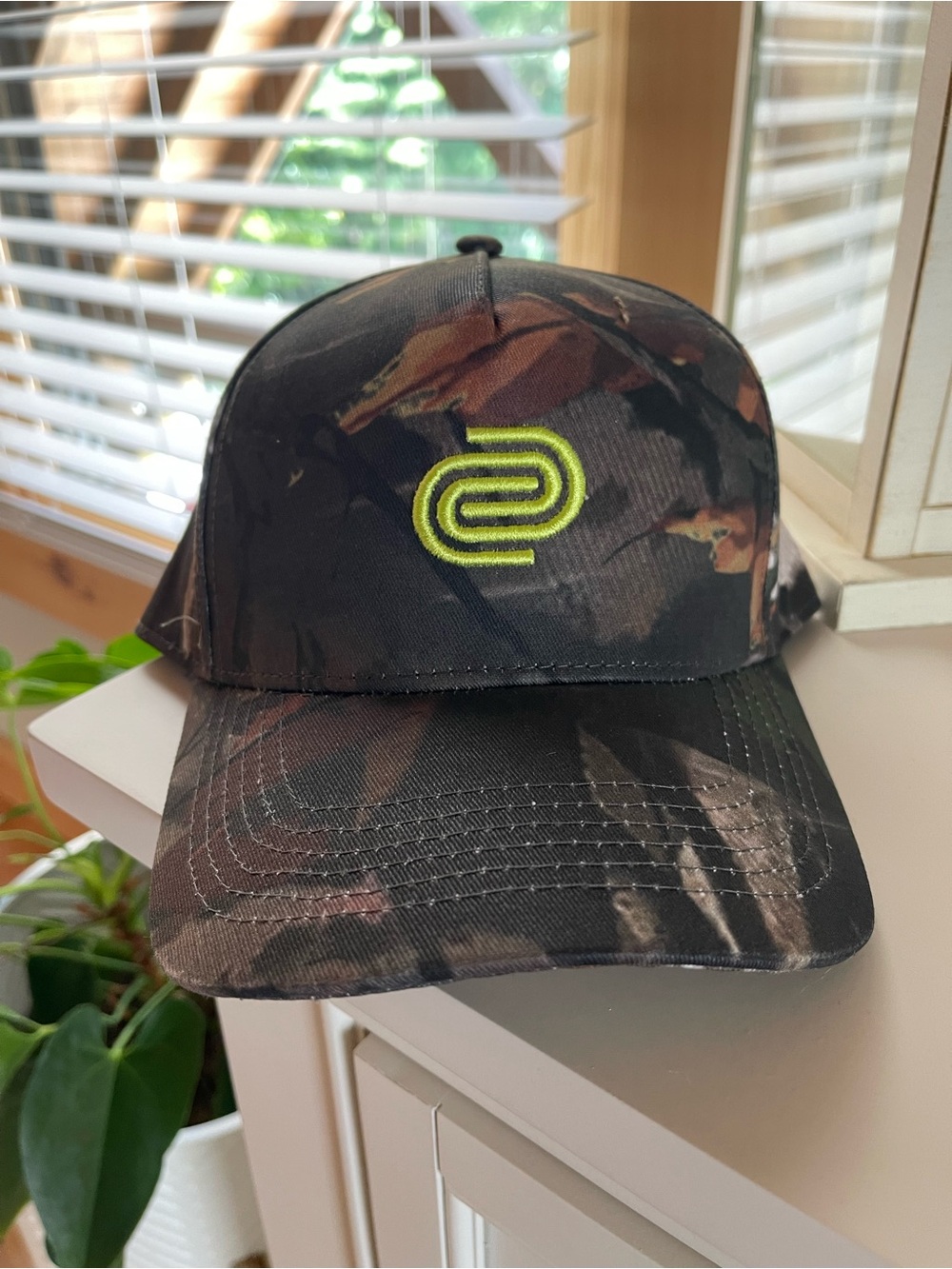 NWT While On Earth unisex adjustable Baseball Cap Camp with Neon Green Accent